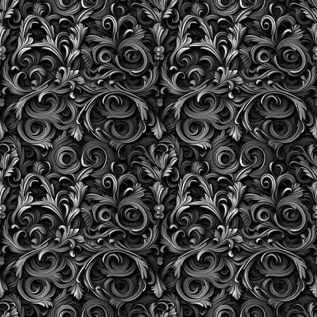 Zwart-wit naadloos patroon met klassiek bladerenornament Naadloze achtergrond