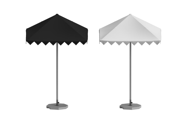 Zwart-wit Paraplu Parasol zonnescherm mockup geïsoleerd op een witte achtergrond 3d render