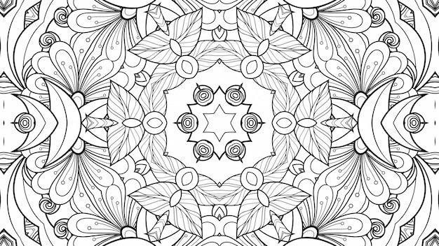 Zwart-wit patroon kleuren bloemen en bladeren. Geometrische mooie achtergrond papier plant kleurboek