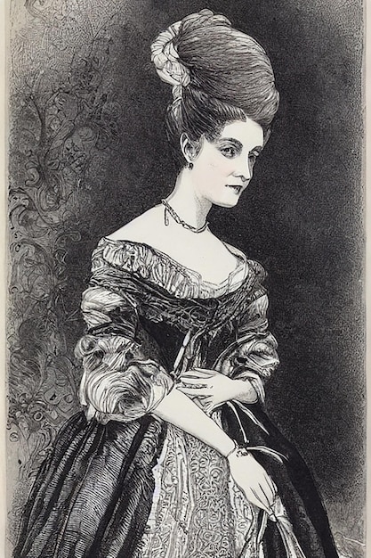 Zwart-wit portret van een Victoriaanse vrouw gegenereerd door ai