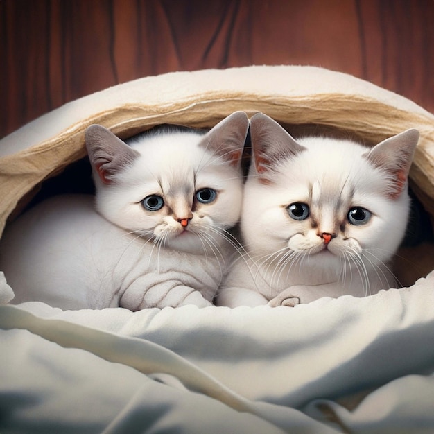 zwart wit schattig schattige kittens samen geknuffeld in een gezellig dekenfort