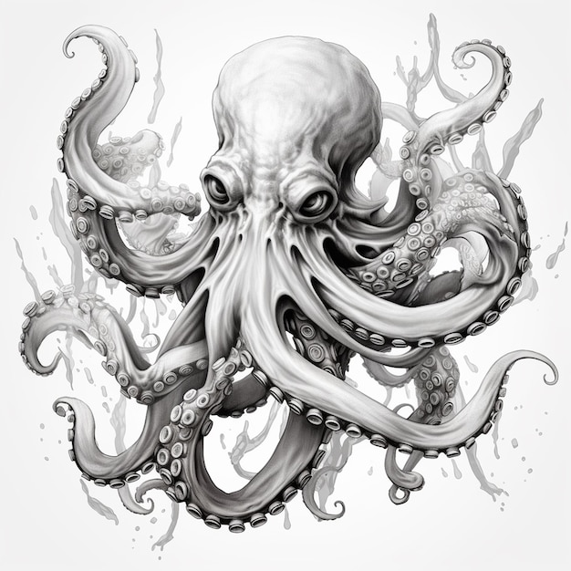 Foto zwart-wit schets illustratie van een octopus