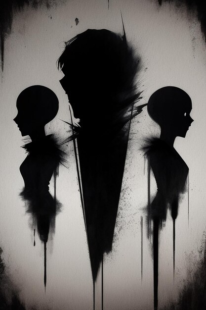 Zwart-wit silhouet stijl contrast abstracte mensen scène wallpaper achtergrond illustratie