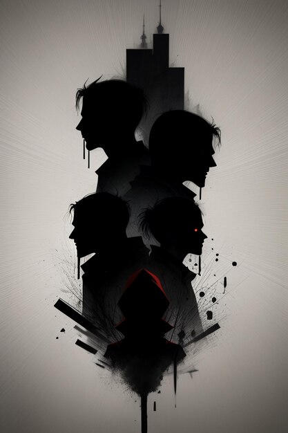 Zwart-wit silhouet stijl contrast abstracte mensen scène wallpaper achtergrond illustratie