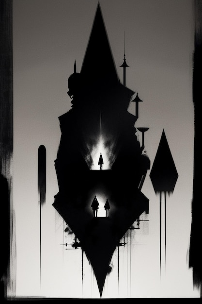 Zwart-wit silhouet stijl contrast abstracte mensen scène wallpaper achtergrond illustratie