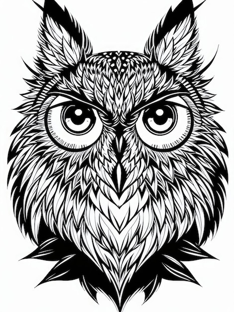 Zwart-wit vector tekening van een uil Tattoo schets