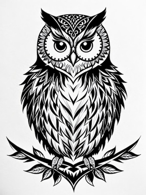Zwart-wit vector tekening van een uil Tattoo schets