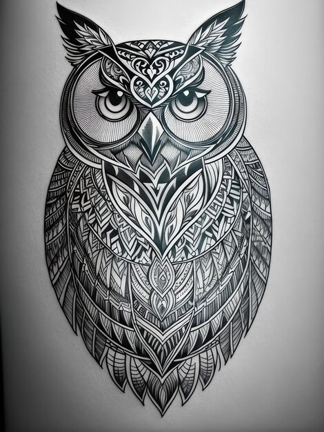 Foto zwart-wit vector tekening van een uil tattoo schets