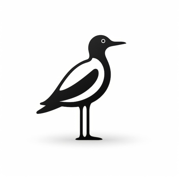Zwart-wit vogelicoon op gedetailleerde maritieme achtergrond