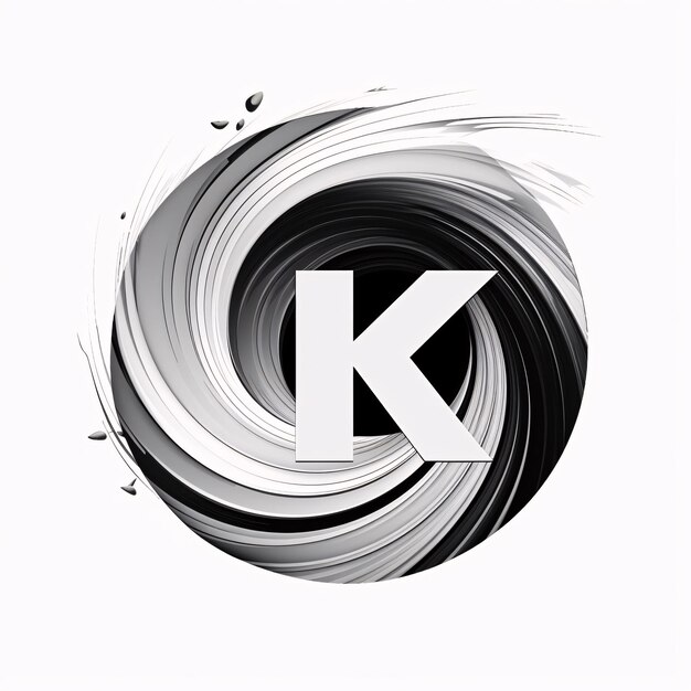Foto zwart-wit wervel met de letter k in het midden vector illustratie