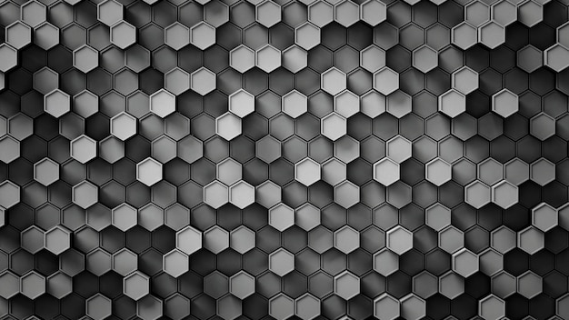 Foto zwart-wit zeshoeken bureaubladachtergrond, isometrische patroon infographics, 3d illustratie.