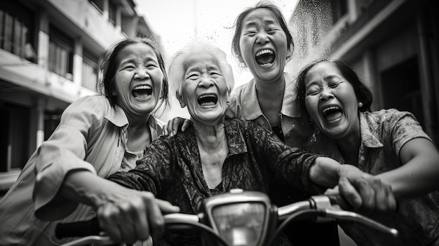 Zwart-witfoto van blije mensen