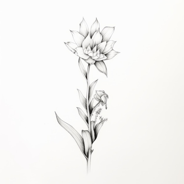 Zwart-witte bloemtekening minimalistische compositie met oosterse minimalisme-invloed