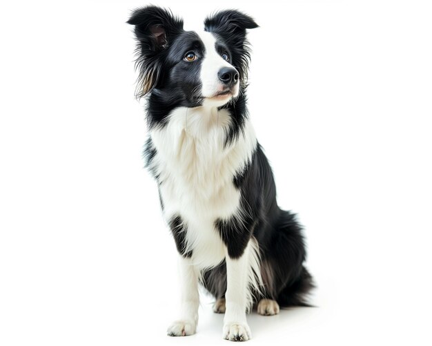 Zwart-witte Border Collie zit als bewaker.