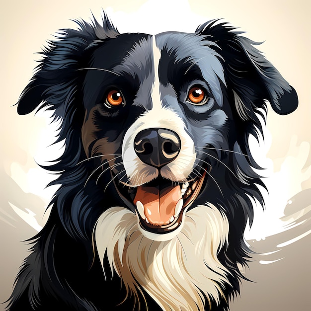 Zwart-witte hond met oranje ogen en glimlach Generatieve AI