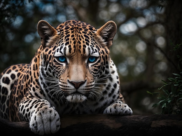 Zwart-witte Jaguar met opvallende blauwe ogen