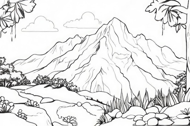 Zwart-witte tekeningen van een berg