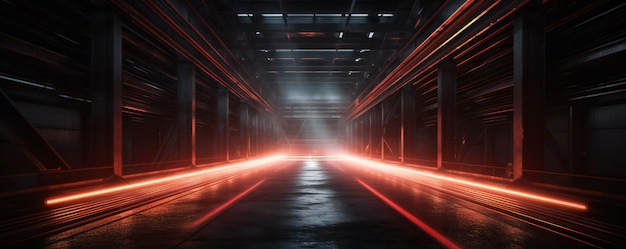 Zwarte abstracte futuristische technologische achtergrond met rood gloeiend licht