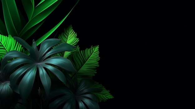 Zwarte achtergrond met een tropische plant en de woorden tropisch erop