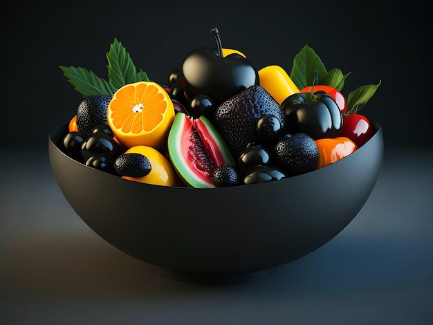 Zwarte Achtergrond Met Fruitschaal Vers Fruit Generatieve Ai