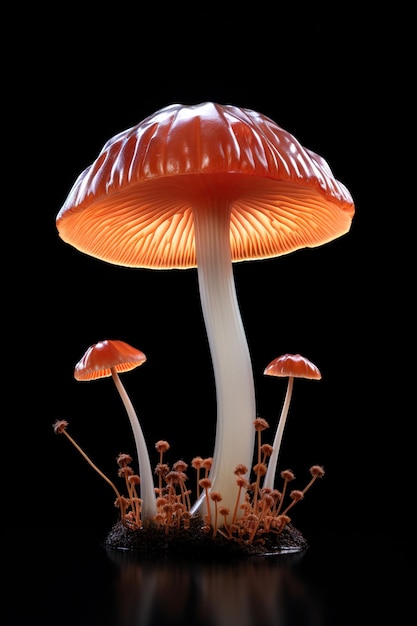 Zwarte achtergrond met geïsoleerde paddenstoelen hyper reëel