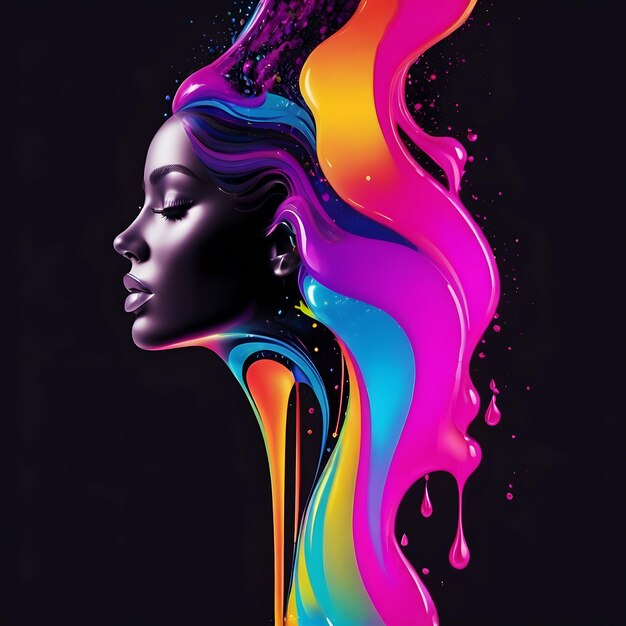 zwarte achtergrond vloeibare kleurrijke gradiënt vrouwelijke vormen vloeistof splash bubbels generatieve ai