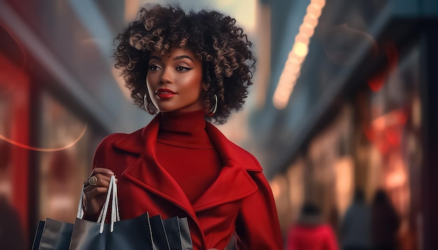 Zwarte Afro-vrouw heeft veel aankopen gedaan voor Black Friday