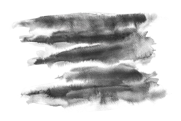 Zwarte aquarel spatten op witte achtergrond, hand verf op papier.