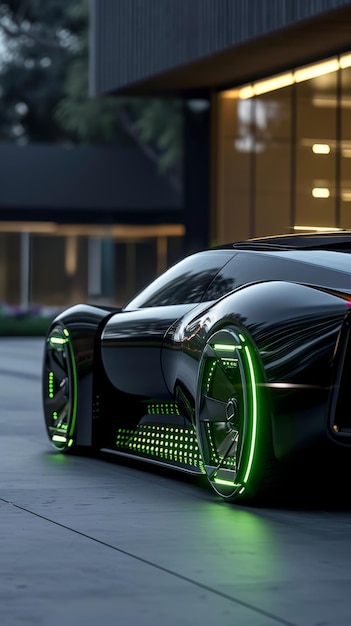 Zwarte auto met groene zijlichten