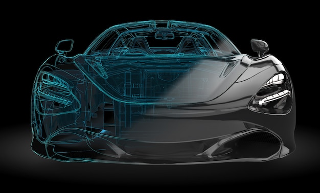 zwarte auto met wireframe kruising