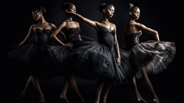 Zwarte balletdansers inspireren en verheffen het publiek met hun beheersing van techniekexpressie en verhalen vertellen door middel van beweging gegenereerd door AI