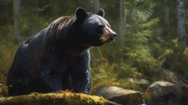 Zwarte beer in het herfstbos Wildlife scene uit naturegeneratieve ai