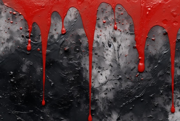 zwarte cementtextuur achtergrond met rode waterverf druppels of spatten generatieve ai