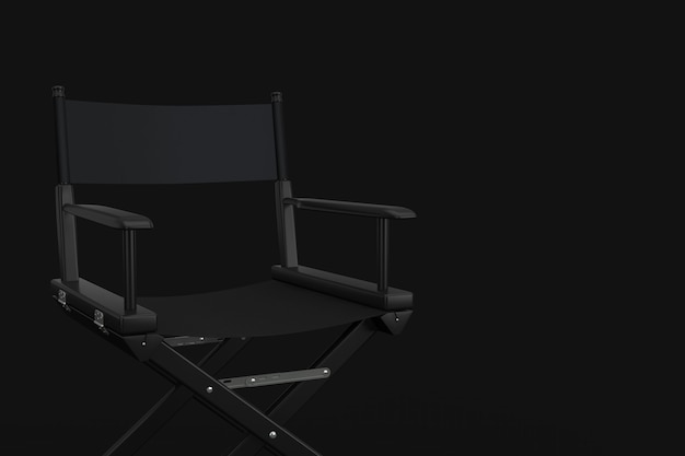 Zwarte Cinema Director Chair op een zwarte achtergrond. 3D-rendering