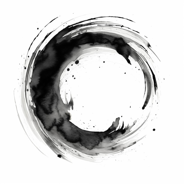 Zwarte cirkel wervel waterverf penseelstreek