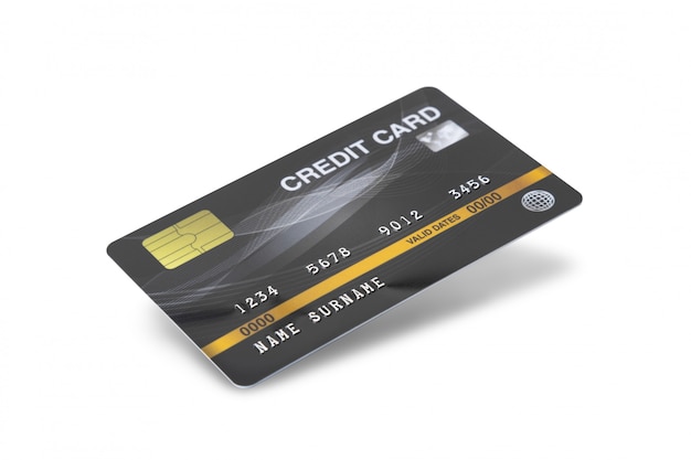 Zwarte creditcard die op witte achtergrond met het knippen van weg wordt geïsoleerd.