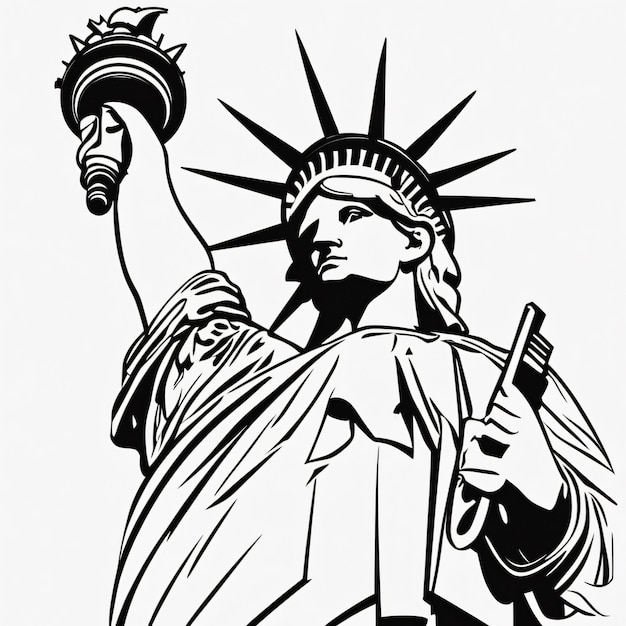 Zwarte decoratieve Statue of Liberty lineart illustratie