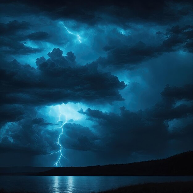 Foto zwarte donkere cyan blauwe dramatische nachtelijke hemel sombere onheilspellende storm regen wolken achtergrond bewolkte donder