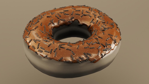 Zwarte donut met zwarte glazuur geïsoleerd op donkere achtergrond 3D-Rendering