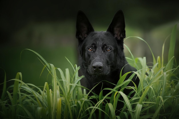 Zwarte Duitse herder in het gras.