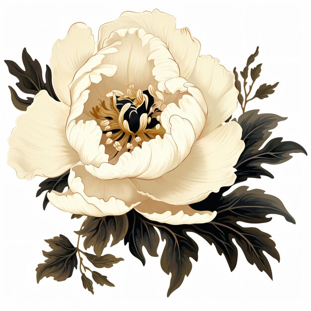 Foto zwarte en crème peonie clip art geïsoleerd op witte achtergrond