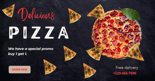 Zwarte en gele moderne textuur heerlijke pizza Facebook advertentie 1