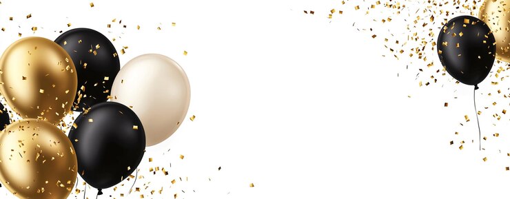Foto zwarte en gouden ballonnen met gouden confetti black friday verkoop achtergrond