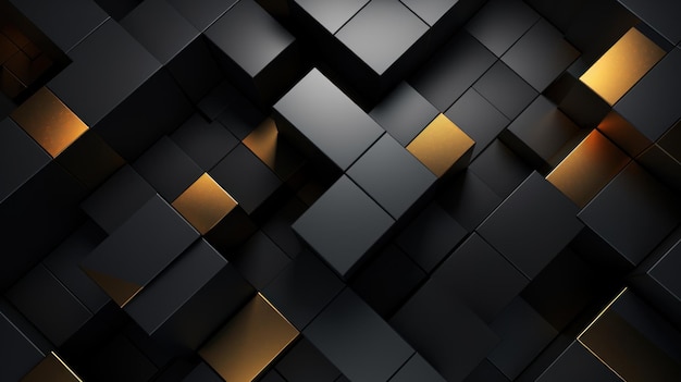 Zwarte en gouden geometrische achtergrond 3d-rendering 3d-illustratie Generatieve AI