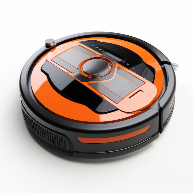 Zwarte en oranje robot stofzuiger met omgevingsocclusie stijl
