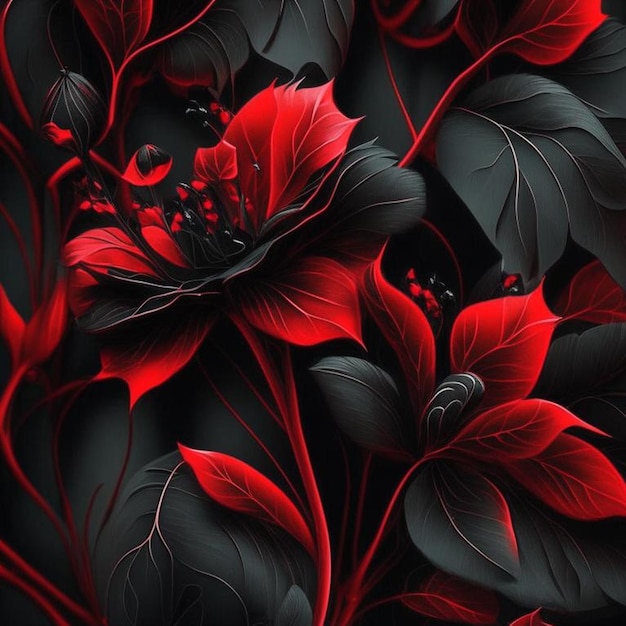 Foto zwarte en rode abstracte bloem illustratie voor prenten muurkunst omslag en uitnodiging