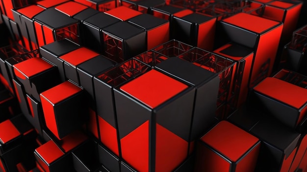 zwarte en rode kubus Abstract 3d illustratie achtergrond gebalanceerd