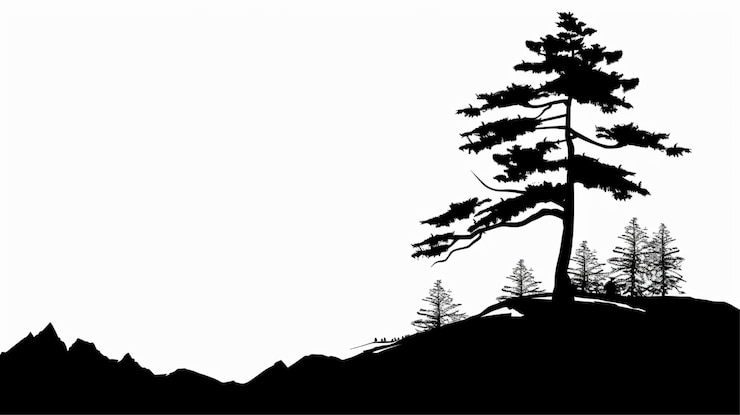 Foto zwarte en witte berglandschap silhouet illustratie