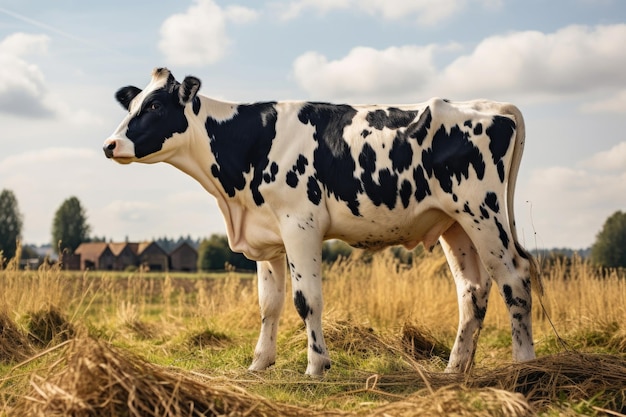 Zwarte en witte koe op een weide