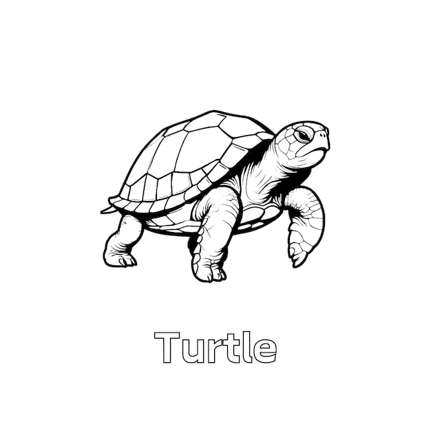 Zwarte en witte schildpad lijn kunst